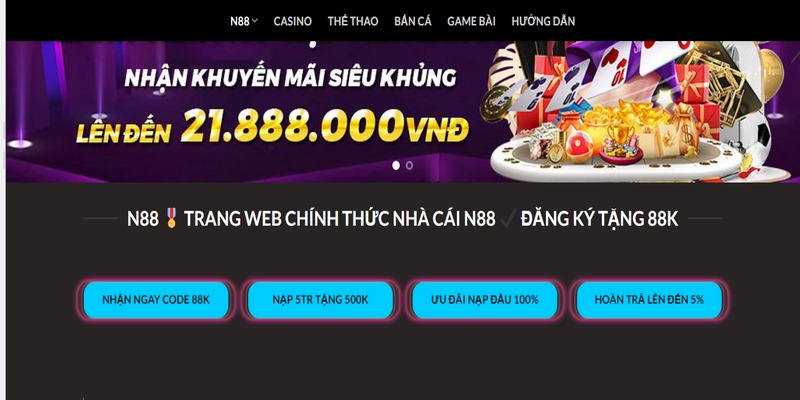 Giao diện nhà cái N88 sở hữu chất lượng đỉnh cao của đồ họa